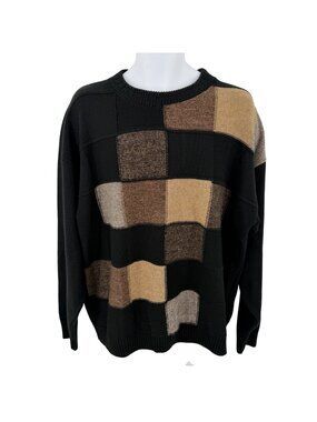 VINTAGE PROTEGE PATCHWORK KNIT SWEATER BLACK & NEUTRAL TONES -  XL